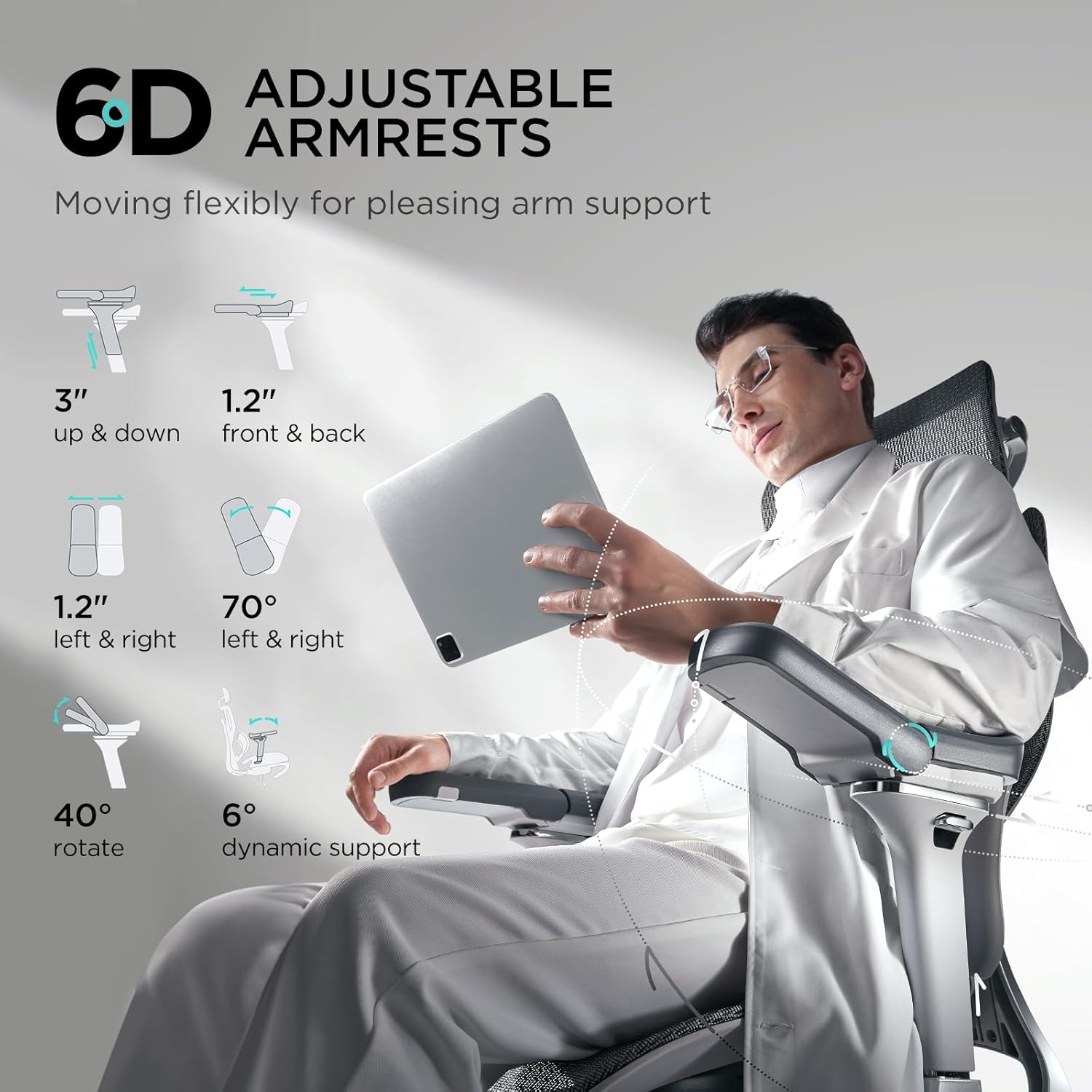 Hbada E3 Pro Ergonomic Office Chair, Big and Tall Office Chairs - with 3-Zone Dynamic Lumbar Support, 4D Adjustable Headrest, 6D Adjustable Armrests, Swivel, Grey