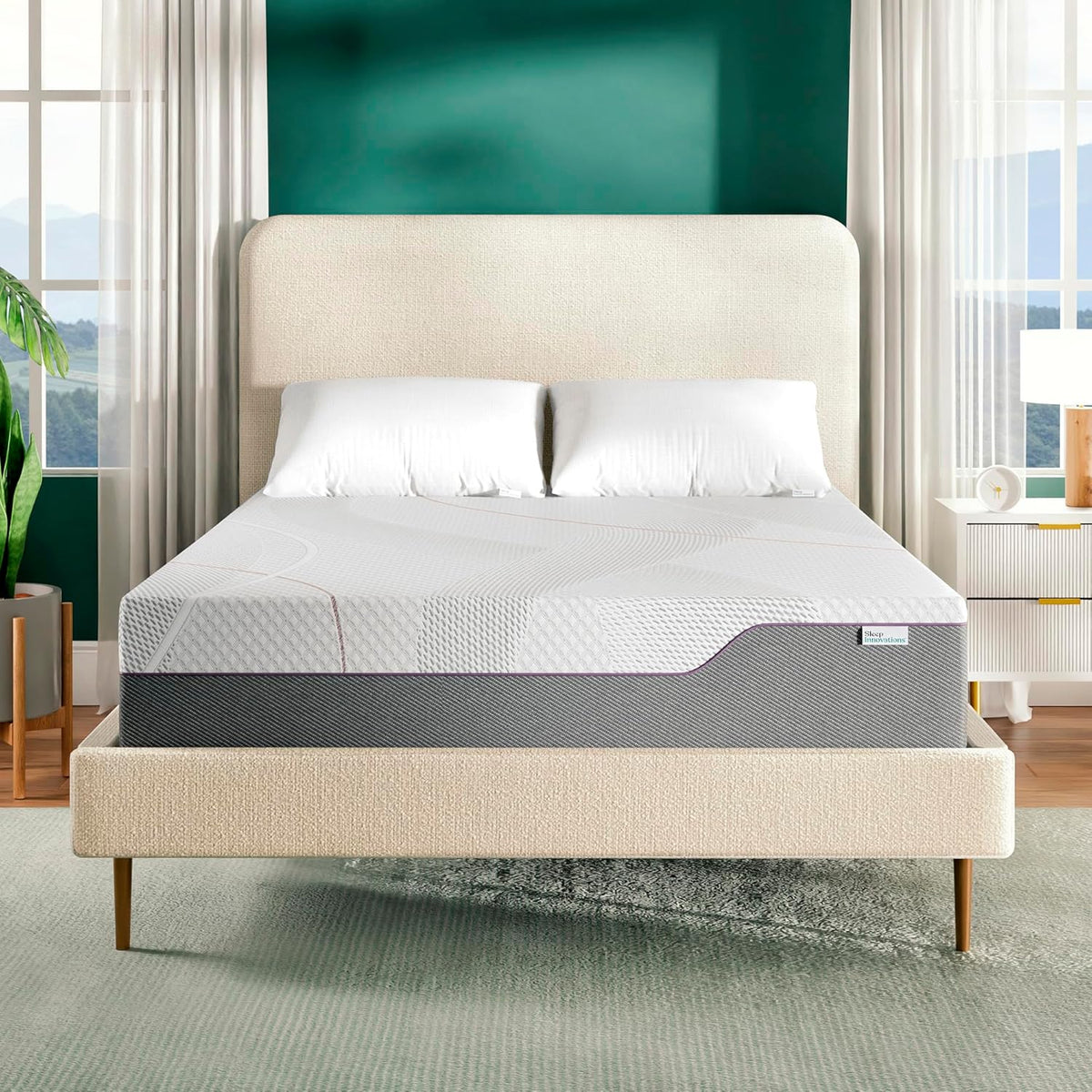 Sleep Innovations Marley 12 Inch Green Tea Gel Memory Foam Mattress, Queen Size, Bed in a Box, Medium Firm Feel