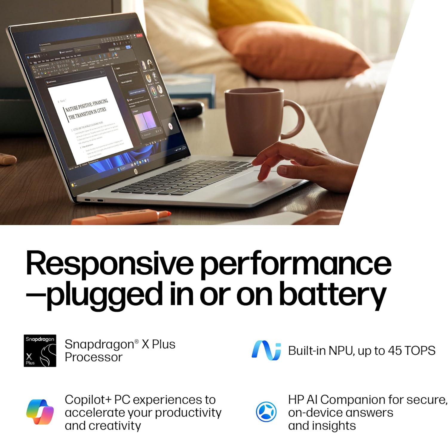 HP OmniBook 5 16 inch Next Gen AI PC  2K Touchscreen  Snapdragon X Plus X1P-42-100  16 GB RAM  512 GB SSD  Qualcomm Adreno GPU  Windows 11 Home  Glacier Silver  16-fb0000nr