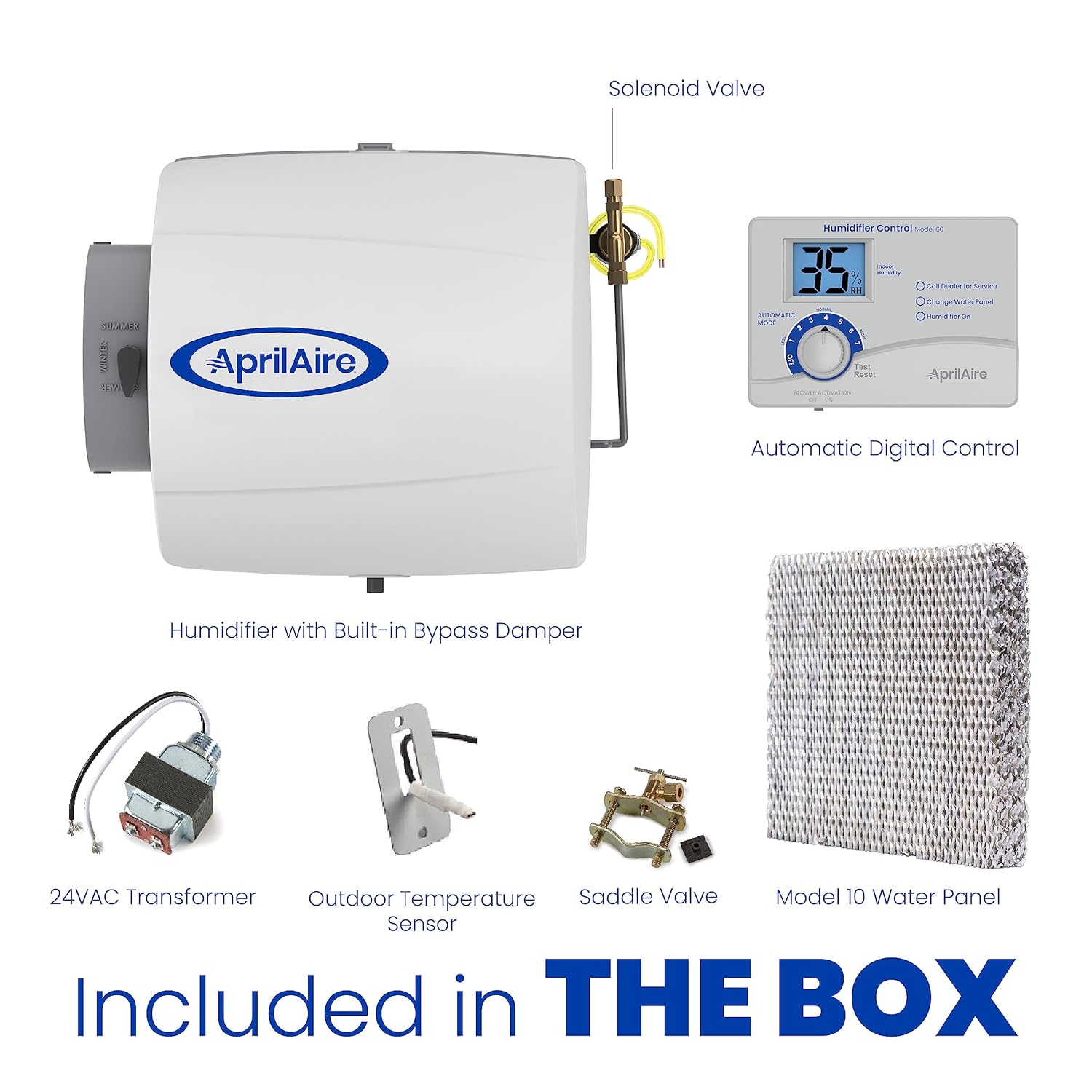 AprilAire 500 12-gal. Whole-House Small Bypass Evaporative Humidifier with Automatic Digital Control for up to 3,600 sq. ft. + AprilAire Model 5844 Humidifier Installation Kit