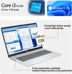 HP 17.3’’ Touchscreen Laptop Computer-Windows 11 Pro for Business & Home Use  8-Cores Intel i3-N305  32GB RAM  128GB eMMC+1TB PCIe M.2 SSD  720 HD Webcam  HDMI  Num Pad  Wi-Fi 6  1 Year Office 365