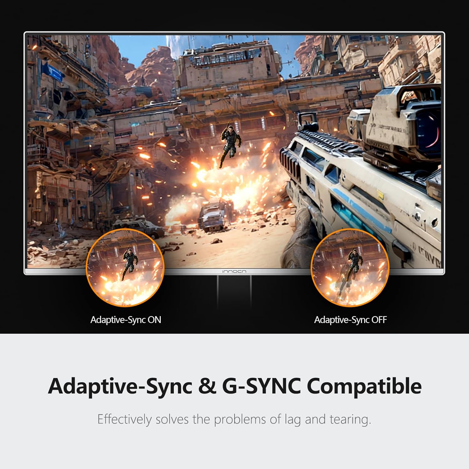 INNOCN 27" OLED 2K QHD 2560 x 1440p 500Hz Gaming Monitor  Gaming Console Ready  VRR  G-SYNC Compatible  HDR 500  0.03ms  FPS/RTS  HDMI 2.1  DP  Speaker  Pivot Adjustable Stand - GA27M1Q