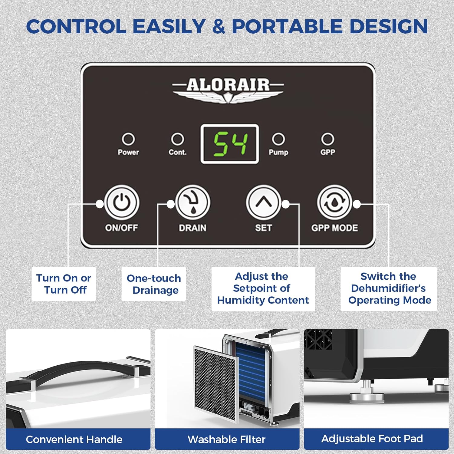 ALORAIR 70 Pints Crawl Space Dehumidifier with Pump and Drain Hose, Compact Basement & Commercial Dehumidifier for Water Damage Restoration, Covers Up to 1,000 Sq. Ft., 5-Year Limited Warranty
