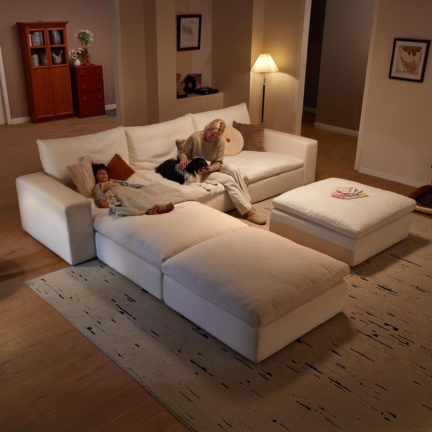 Cloud Couch Sectional 78.7'' Oversized Modular Deep Seat Sofa L Shaped Comfy White Cloud Couch with Washable Cover for Living Room Loveseat with Ottoman | Water repellent