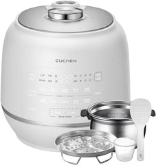 Cuchen IH Pressure Rice Cooker 6 Cup - 2.1 Bar Ultra High-Pressure Cooker for Multi-Grain & White Rice - 316Ti Stainless Steel Inner Pot, Induction Heating, Made in Korea, White, CRT-RPD0610IEWUS