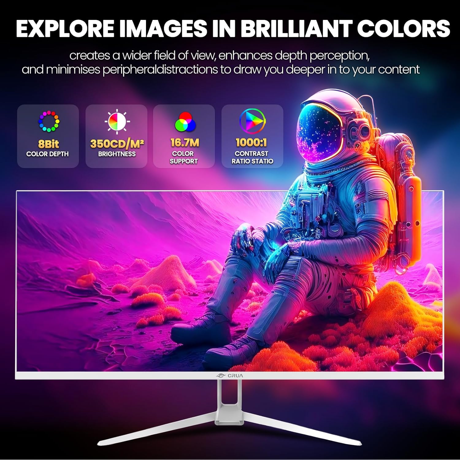 CRUA 34'' Ultrawide Gaming Monitor 120HZ  21:9 WFHD 2560X1080 IPS Panel Computer Monitors with Built-in Speakers  Support AMD FreeSync  120% sRGB  DP1.4 & HDMI1.4  Wall Mountable Installs-White