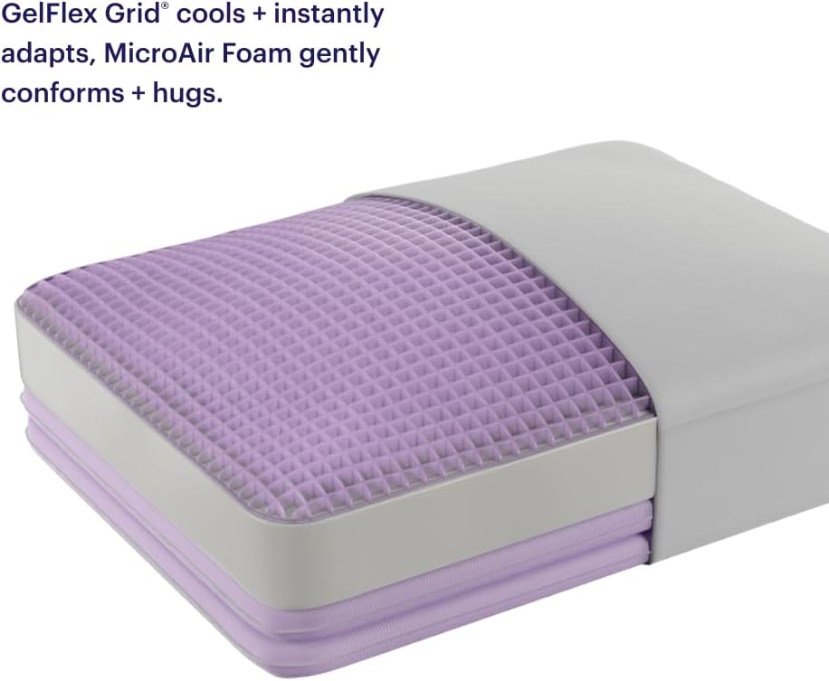 Purple DreamLayer Pillow - Standard Size, Multi-Layered GelFlex Grid & MicroAir Foam for Support & Pressure Relief - Customizable Height with Removable Foam Booster Layers