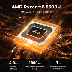 Beelink SER5 Mini Pc AMD Ryzen 5 5500U (6C/12T up to 4.0 GHz) Mini Computer with 16GB DDR4/500GB NVMe SSD Support Triple Screen Display  WiFi 6  BT 5.4 Type-C  2.5G LAN
