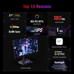 ASUS ROG Strix 27” QHD (2560x1440) HDR400 USB-C Gaming Monitor (XG27ACS)  180Hz 1ms  Fast IPS  133% sRGB  Extreme Low Motion Blur Sync  G-Sync Compatible  DisplayWidget  Tripod Socket  3 Year Warranty