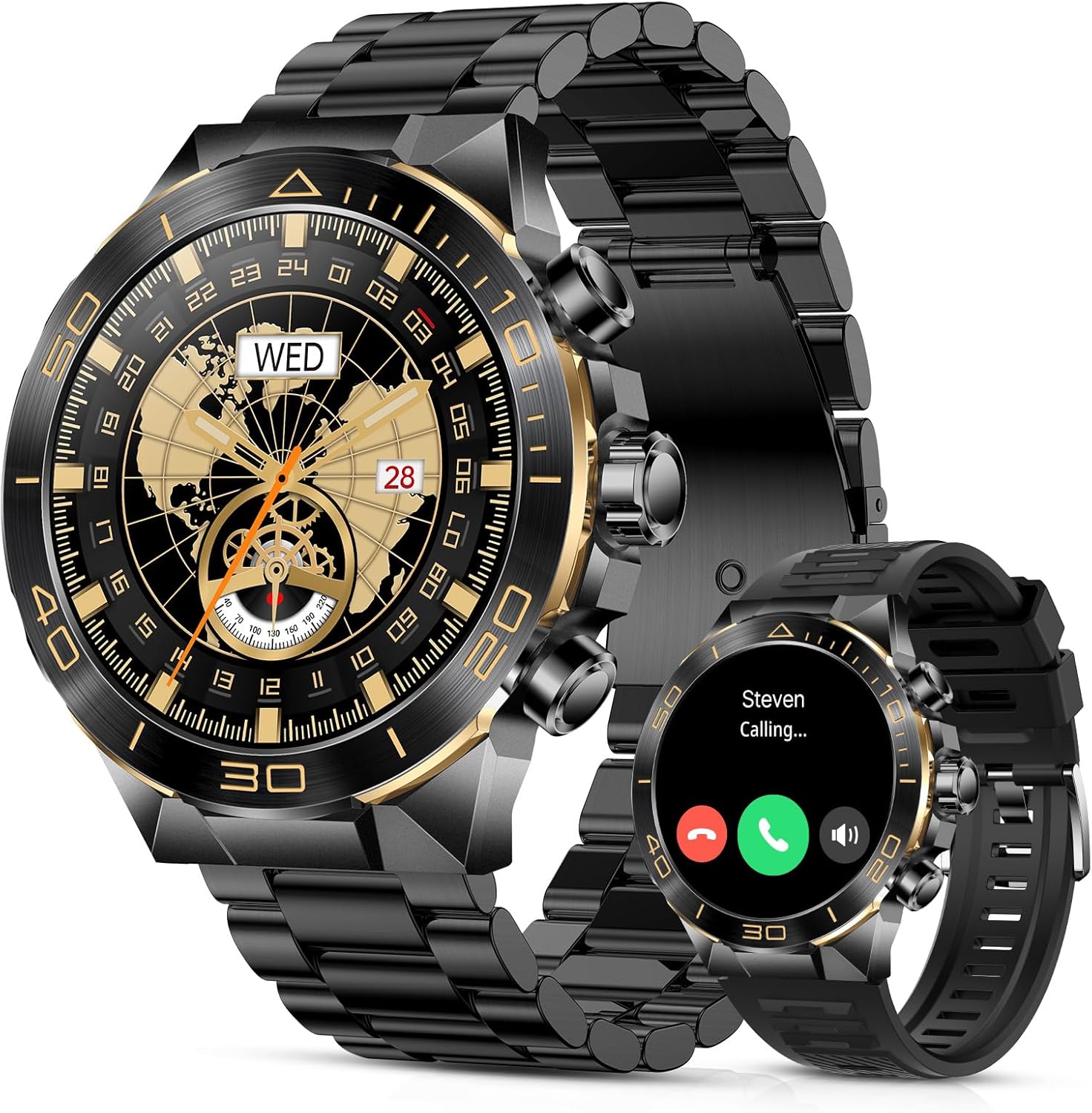 Smart Watch for Men Answer/Make Call for Android iPhone  1.43" AMOLED HD Screen Mens Luxury Watch  400mAh Heavy Duty Smartwatch Heart Rate Blood Oxygen Blood Pressure Sleep Monitor Pedometer  2 Straps