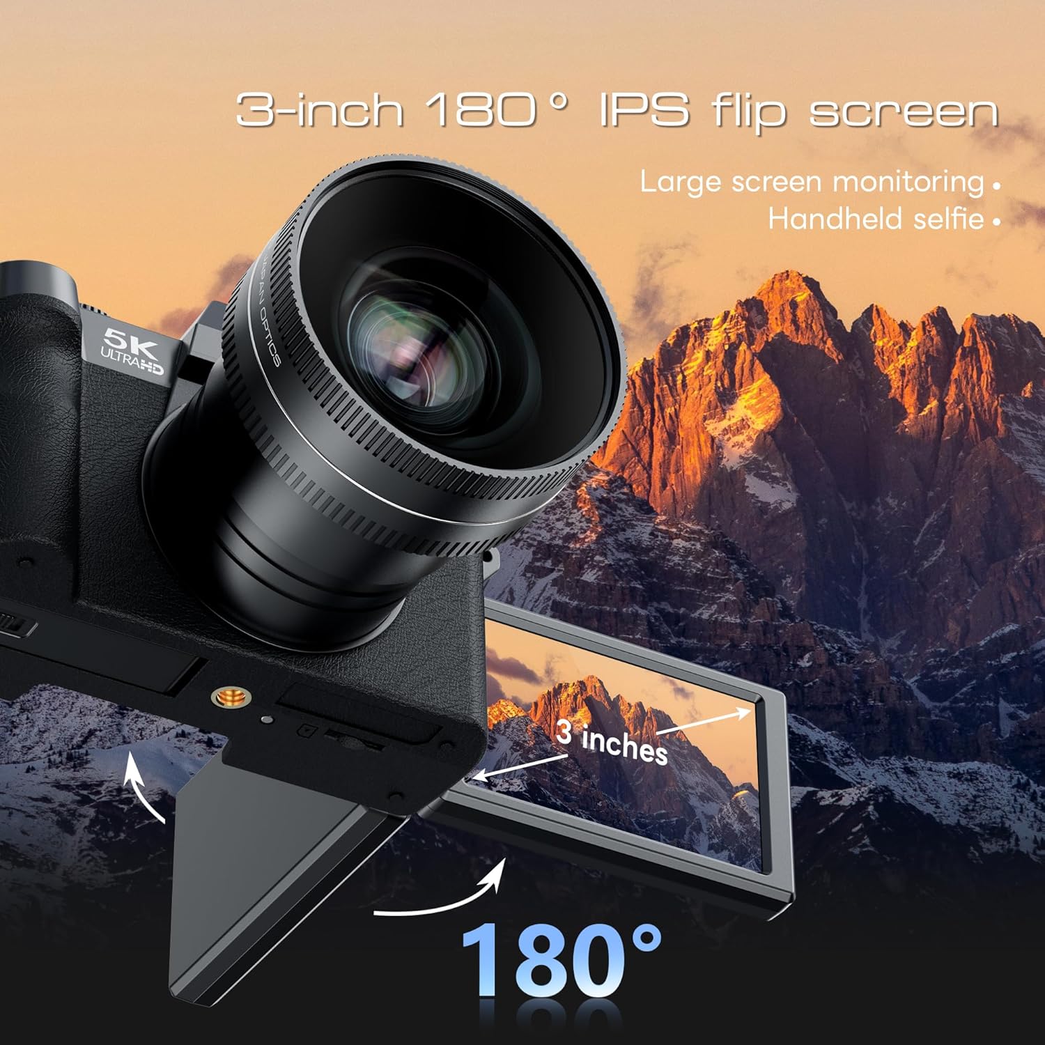 5K&64MP Digital Cameras for Photography&Video  Vlogging Camera for YouTube  Compact Camera with 64GB TF Card  WiFi and Wide-Angle & Macro Len  AUTOFOCUS 16X Zoom for Entry-Level User  Beginners（Black）
