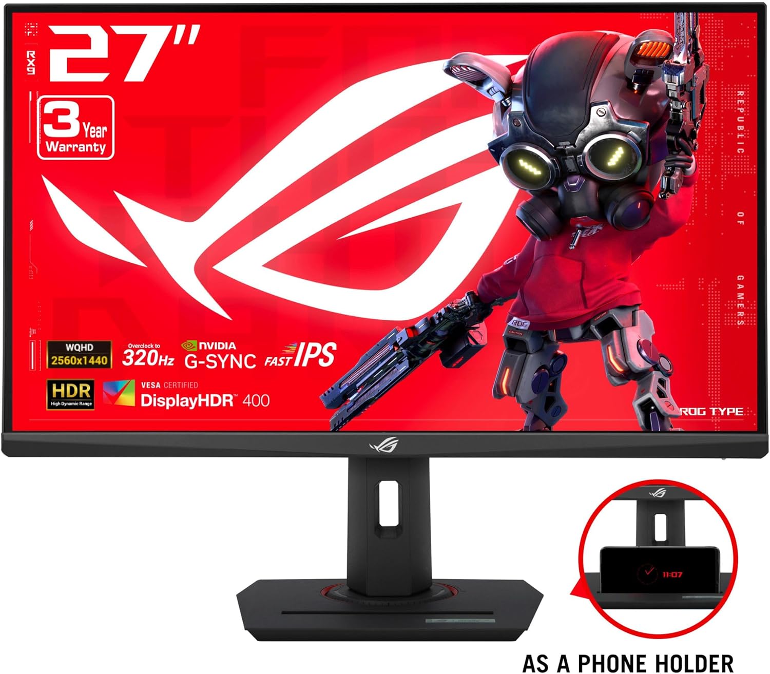 ASUS ROG Strix 27” 1440P USB-C HDR Gaming Monitor (XG27ACMS) – QHD (2560 x 1440)  320Hz  0.3ms  Fast IPS  Extreme Low Motion Blur Sync  G-SYNC Compatible  DisplayWidget  Tripod Socket  3 yr Warranty