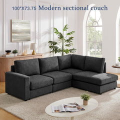 100“ L Shaped Couch with Reversible Chaise Sectional Sofa Corner Couches for Living Room,Apartment and Compact Spaces (Grey)