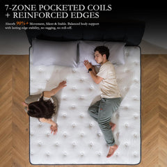 Queen Mattress Plush 12 Inch Cooling Gel Memory Foam Hybrid 7 Zone Pocket Springs, Bed in a Box, Breathable Cover, Motion Isolation, Back Pain Relief, CertiPUR US & Oeko TEX Certified