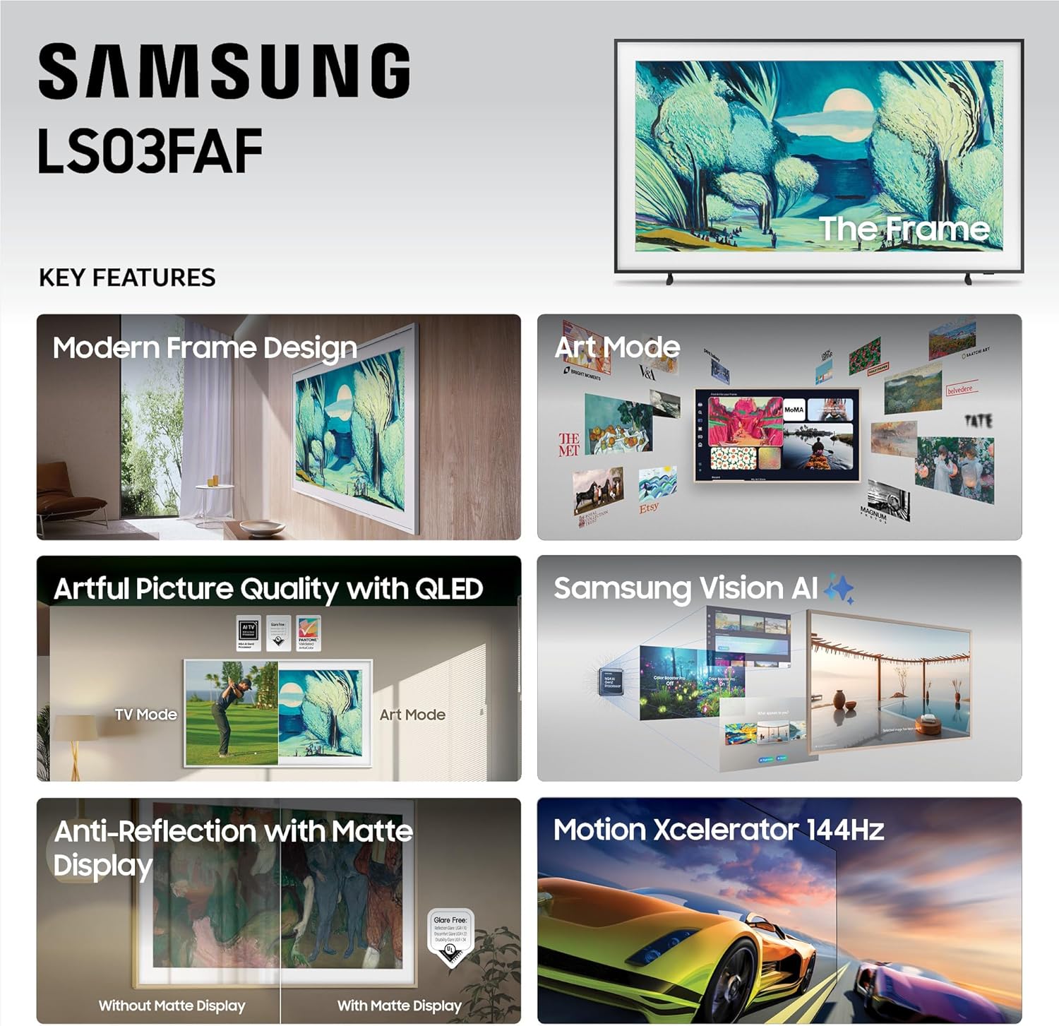 Samsung 55-Inch Class The Frame LS03F 4K QLED Smart TV (2025 Model) Slim Fit Wall Mount  Modern Frame Design  NQ4 AI Gen2 Processor  Art Mode  Artful Picture Quality  Samsung Vision AI  Alexa Built-in