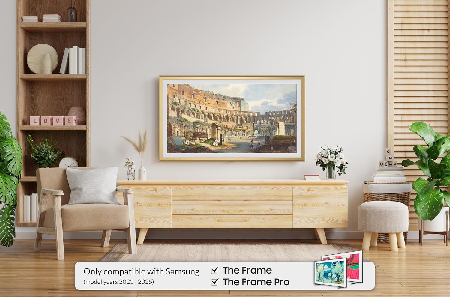 Pale Gold Scoop 65" Alloy Deco TV Frame - Compatible ONLY with Samsung The Frame TV and Pro TVs (Fits 2021-2026  LS03A  LS03B LS03C LS03D LS03FA LS03FW)