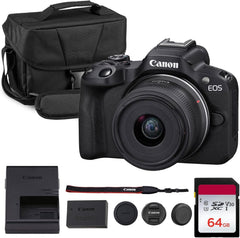 Canon EOS R50 Mirrorless Camera Kit – APS-C RF Camera with 18-45mm Lens  4K Video  Dual Pixel AF II & Vari-Angle Touchscreen (5811C012) + Shoulder Bag + 64GB Memory Card