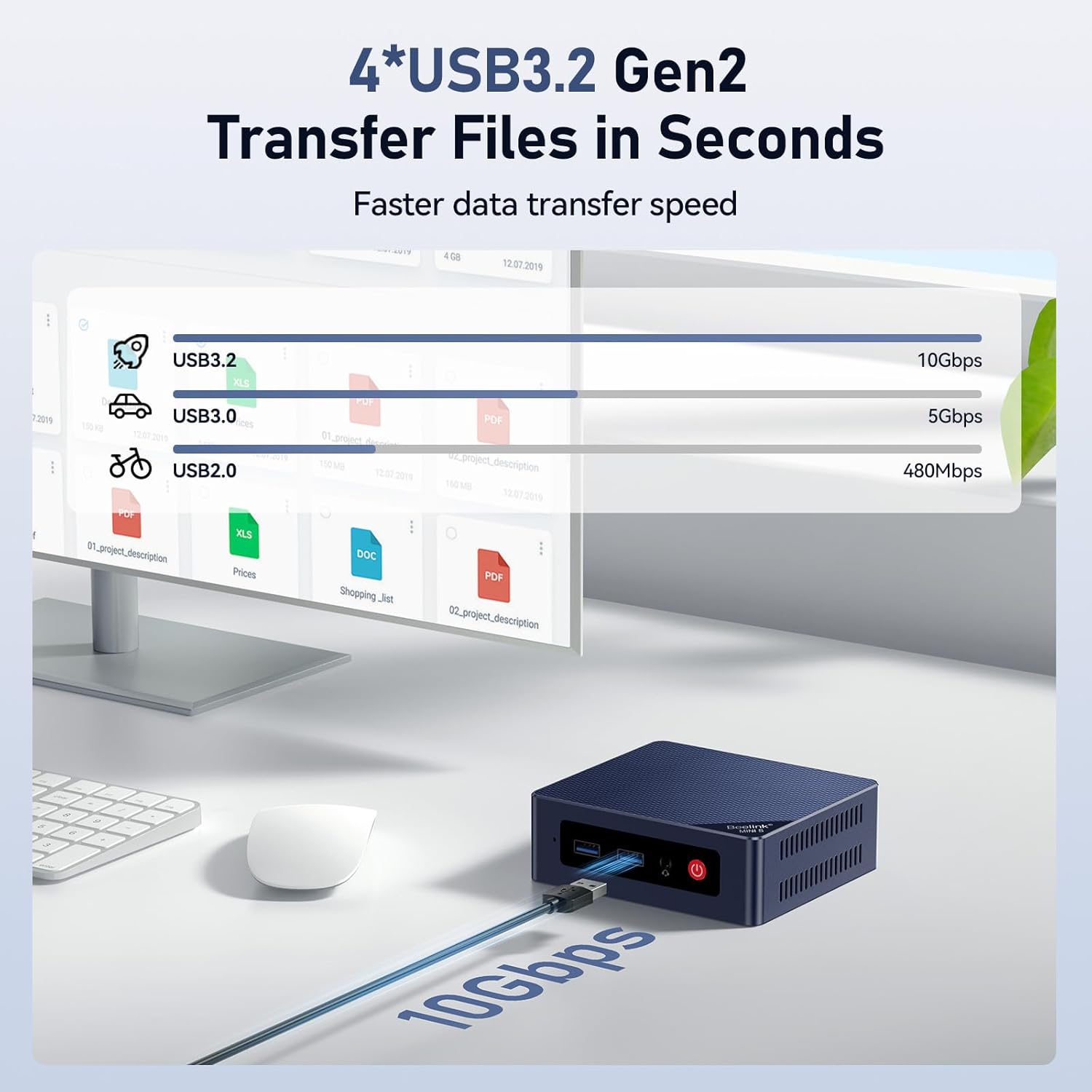 Beelink EQ Mini PC Mini S12 N95 Intel Alder Lake-N95 (up to 3.4GHz) 16GB DDR4 500GB M.2 SSD Mini Desktop Computer  Support 4K@60Hz Dual HDMI Display  2.5G LAN/USB3.2/Low-Power Home/Office Micro PC