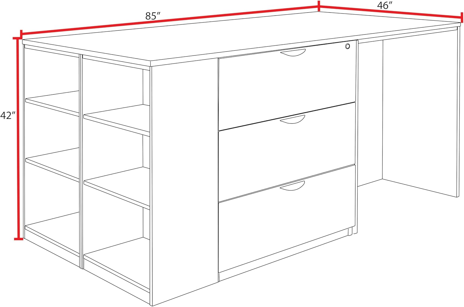 Romig Regency Legacy Stand Up Lateral File/3 Desk Quad with Bookcase End  Ash Grey