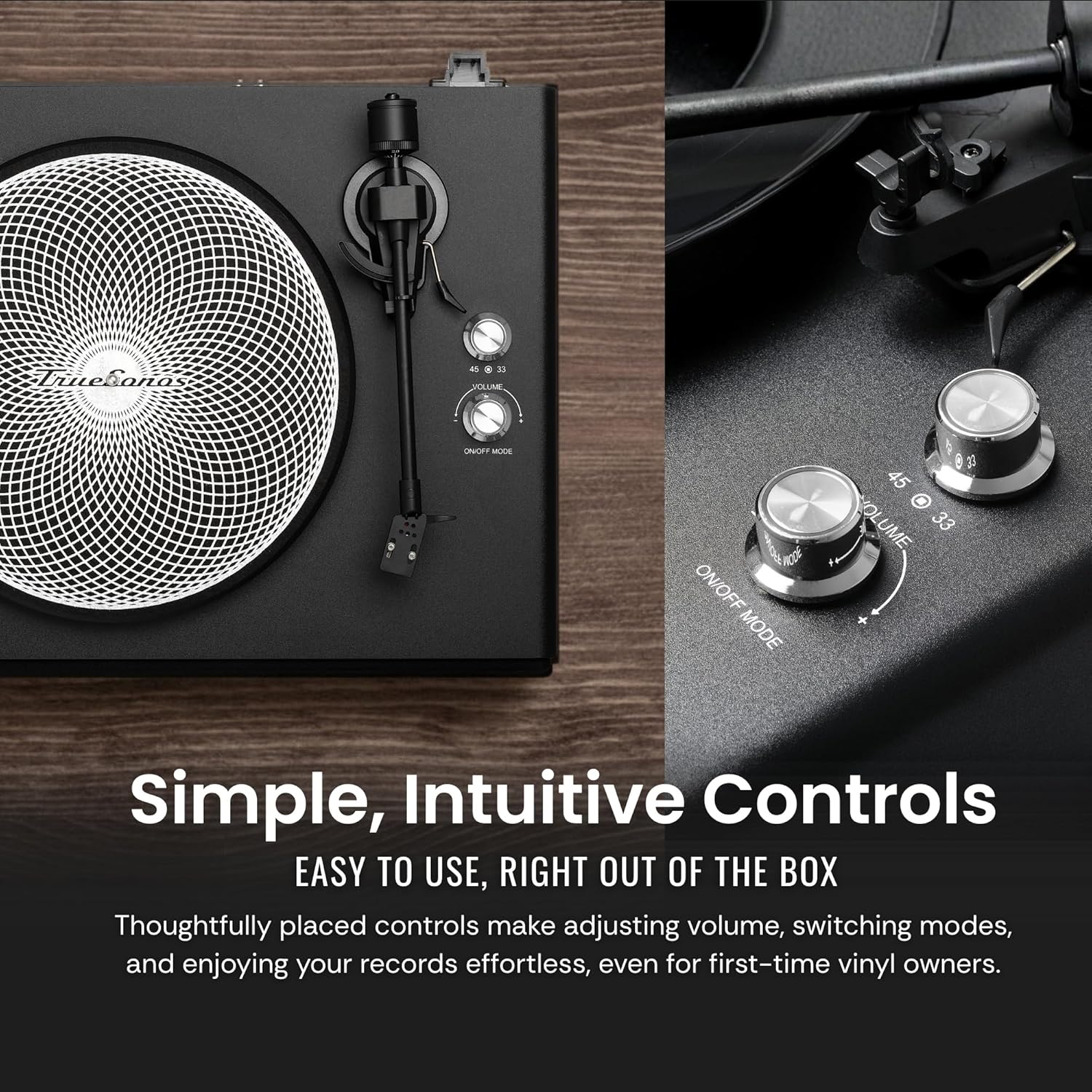 Hi-Fi Record Player with Speakers | Premium Vinyl Turntable with Bluetooth Capability | Built-in 4-Speaker Stereo System for Music Fans  Black Veneer + Silver Trim