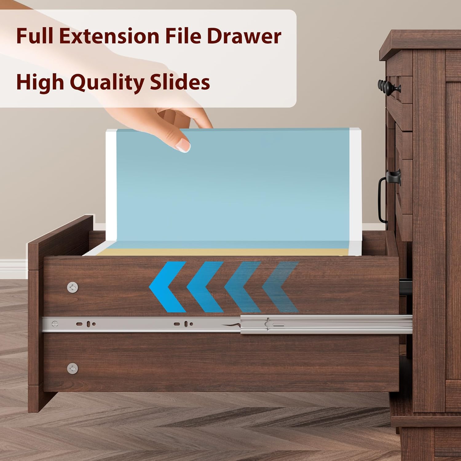 GarveeHome Executive Desk with File Drawers, Farmhouse Home Office Desk with Charging Station, 60 in Wooden Computer Desk with Cabinet Storage for Work Study Writing, Walunt Brown