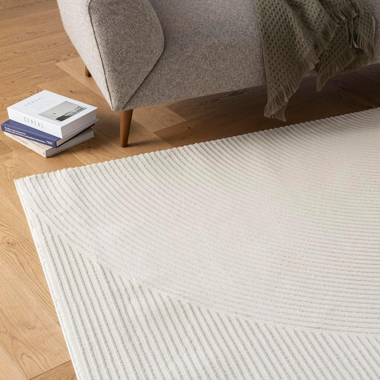 Revival Rugs Record 9'2"x12'2" Washable Area Rug for Living Room Bedroom - 100% Recycled Oeko-TEX Certified, Medium Pile, Beige, Cream