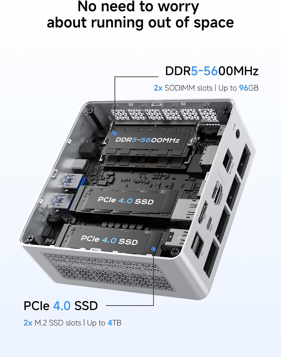 MINISFORUM UM880 Plus Mini PC Barebone AMD Ryzen 7 8845HS(8C/16T  Up to 5.1GHz)  Mini Computers Without RAM/SSD/OS  HDMI/DP/USB4 Video Output  OCuLink  2.5G LAN  5xUSB Port  Radeon 780M Graphics