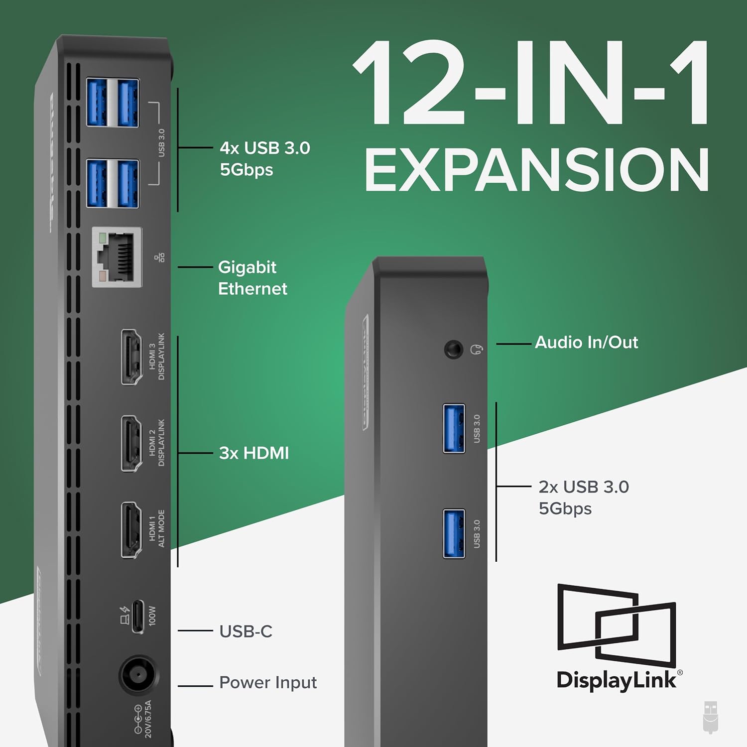 Plugable USB C Triple Display Docking Station | 100W PD  3x HDMI (1x 4K 30Hz  2x 1080p 60Hz)  6x USB 5Gbps Ports | Windows  macOS  ChromeOS Compatible - Enhance Productivity with Multi-Monitor Support