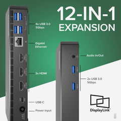 Plugable USB C Triple Display Docking Station | 100W PD  3x HDMI (1x 4K 30Hz  2x 1080p 60Hz)  6x USB 5Gbps Ports | Windows  macOS  ChromeOS Compatible - Enhance Productivity with Multi-Monitor Support