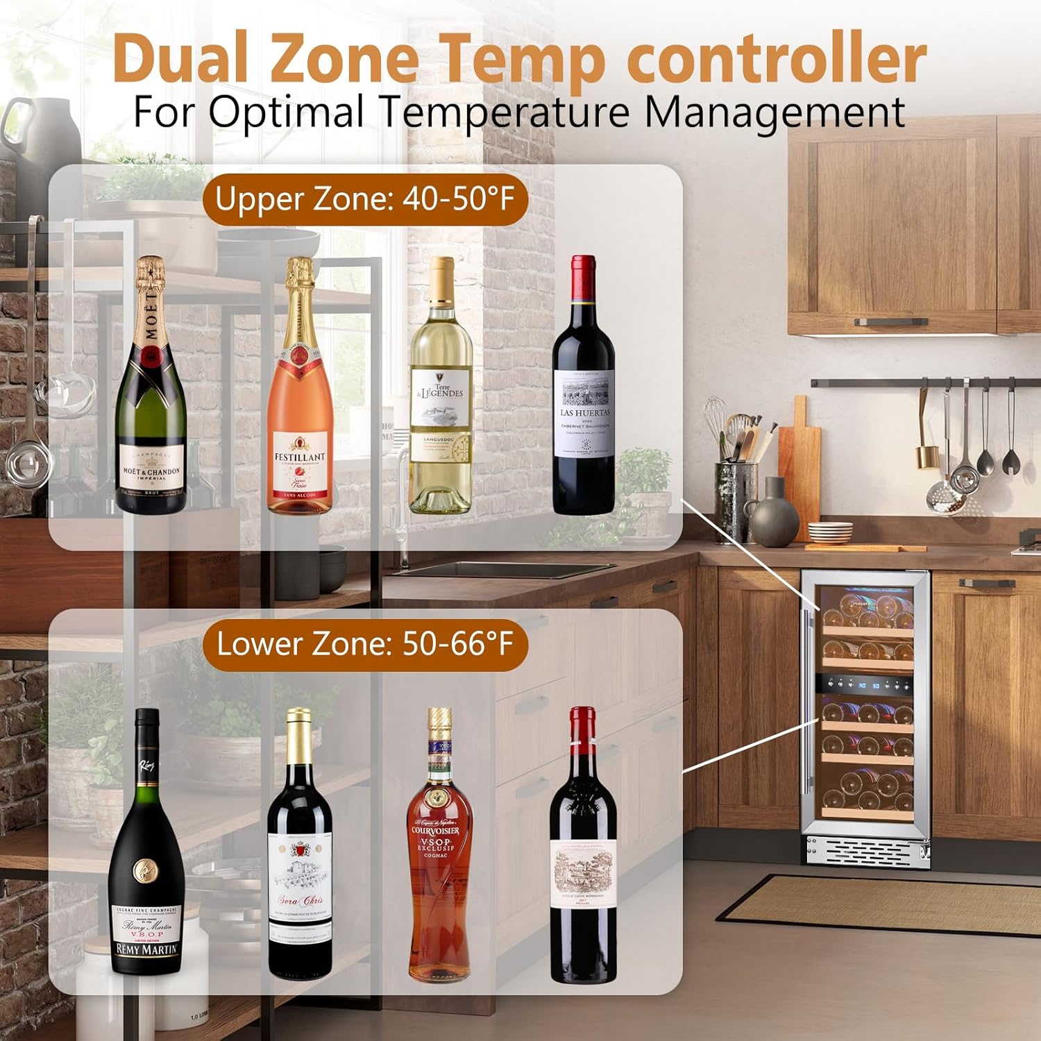 Phiestina 29 Bottles Wine Fridge, 15 Inch Dual Zone Wine Cooler Refrigerator Under Counter Cooling with Digital Memory, Auto Defrost Built-in/Freestanding