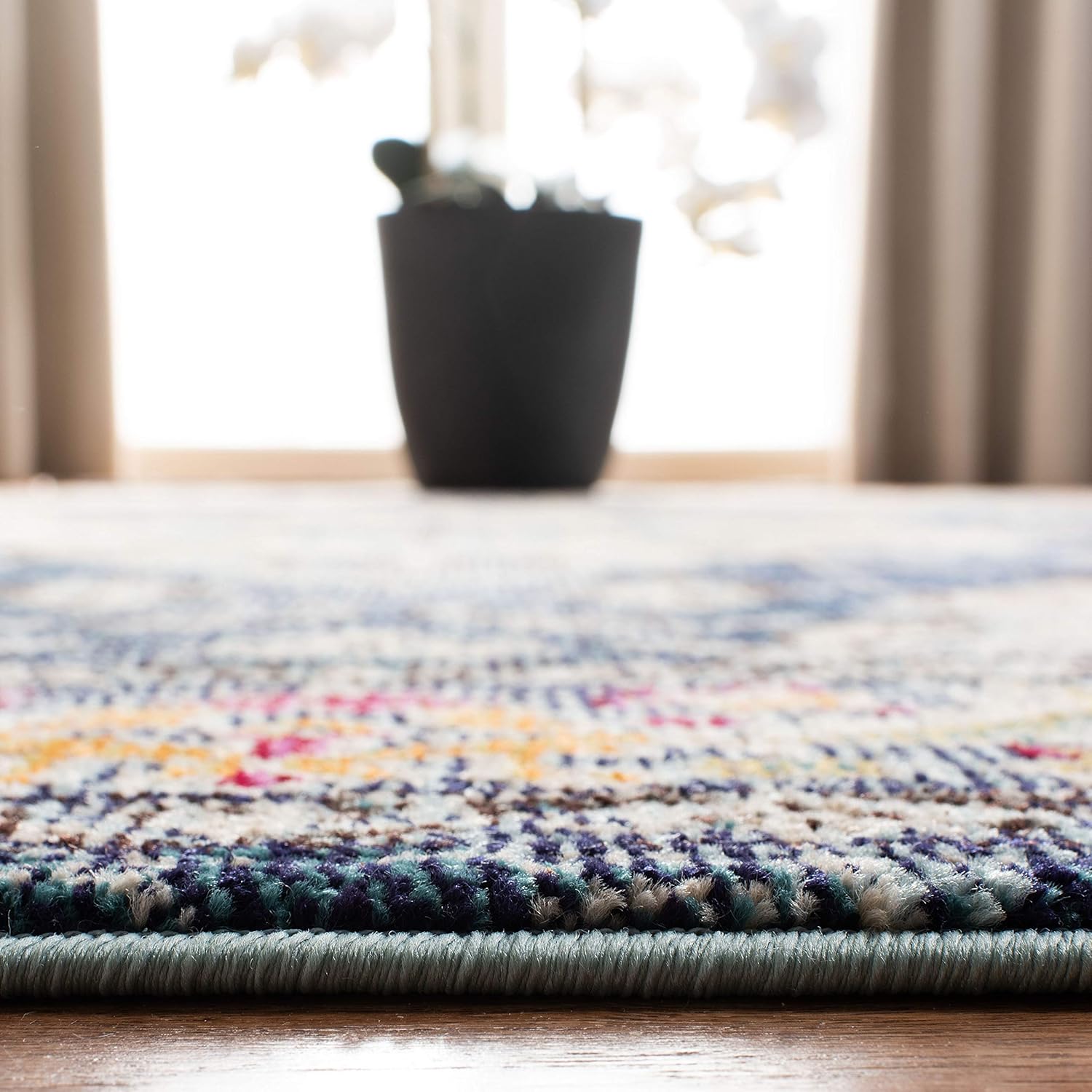 SAFAVIEH Monaco Collection Area Rug - 12' Square, Navy & Light Blue, Non-Shedding & Easy to Clean, Distressed Medallion Design, Ideal for Living Room, Bedroom, Dining Space (MNC243N)