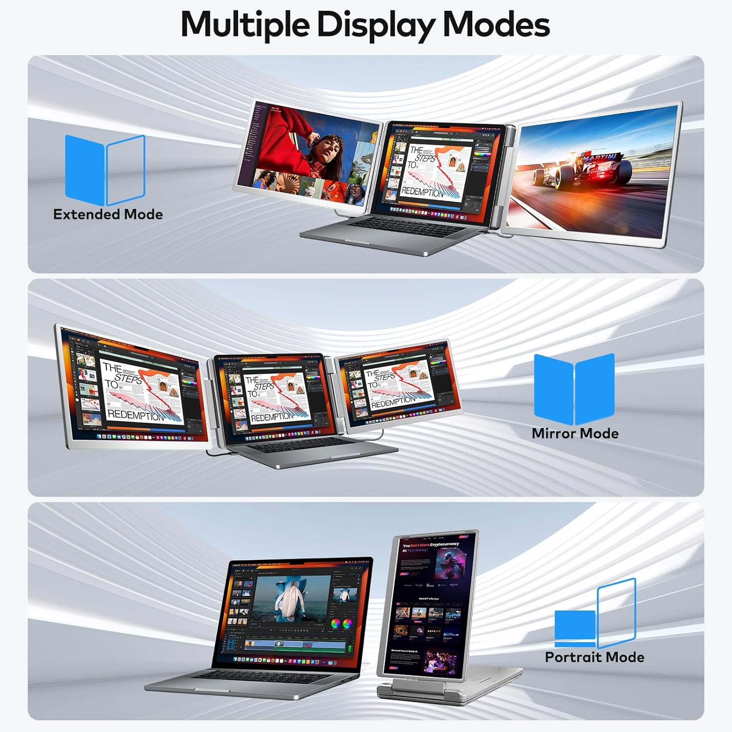 Laptop Screen Extender  15.6" FHD Laptop Monitor Extender  Triple Portable Monitor for 12"-18.5" Laptops  Plug & Play  360° Rotation Screen  Compatible with MacOS/Wins/Switch/Surface
