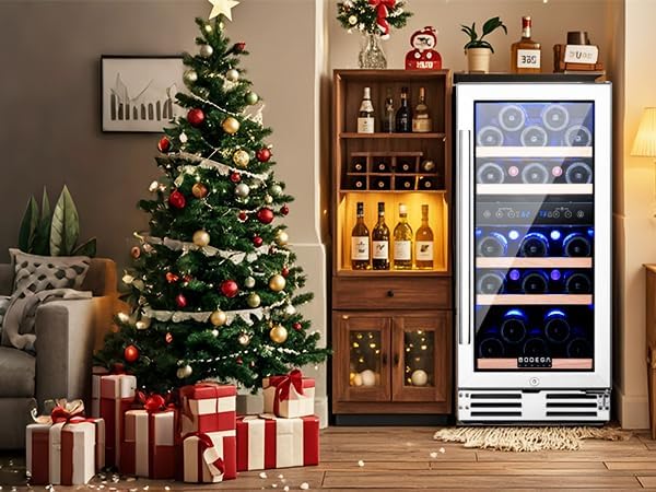 BODEGA 15 Inch Wine Fridge, 30 Bottles Dual Zone Wine Cooler, 41-68°F Wine Refrigerators Free standing, Soft LED Dual Zone Wine Fridge, Built-in or Freestanding for Home/Bar/Kitchen (3.2 cu.ft), Black