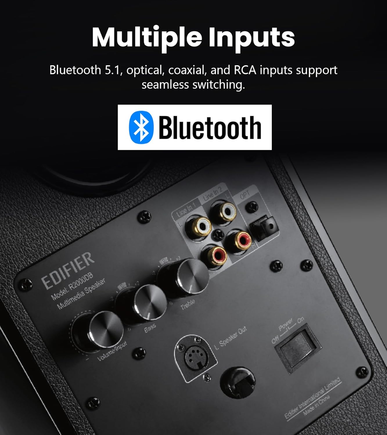 Edifier R2000DB Powered Bluetooth Bookshelf Speakers - Near-Field Studio Monitors - Optical Input - 120 Watts RMS (Black)