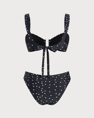 Black Polka Dots Bandeau Bikini Set