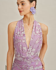 Purple Halter Floral Maxi Dress