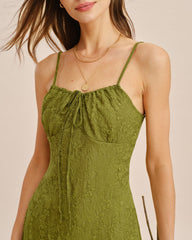 Green Ruched A-Line Slip Mini Dress