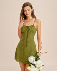 Green Ruched A-Line Slip Mini Dress
