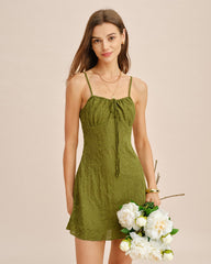 Green Ruched A-Line Slip Mini Dress