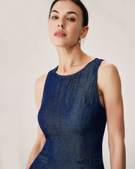 Blue Sleeveless Pocket Mini Dress