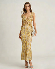 Yellow Ruffle Slip Maxi Dress