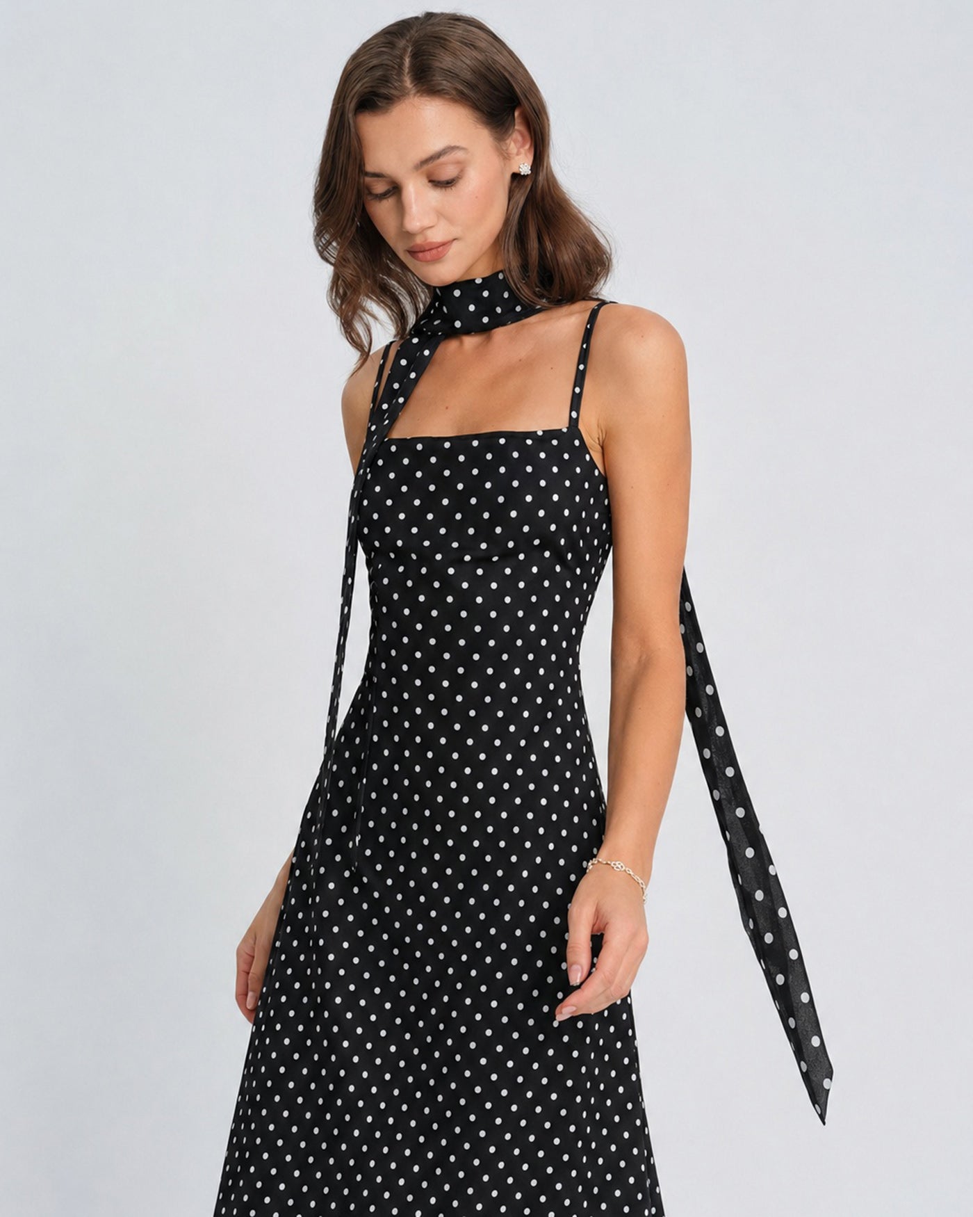 Black Polka Dot Cowl Neck Slip Maxi Dress
