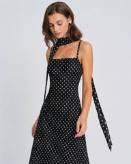 Black Polka Dot Cowl Neck Slip Maxi Dress