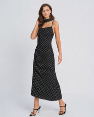 Black Polka Dot Cowl Neck Slip Maxi Dress