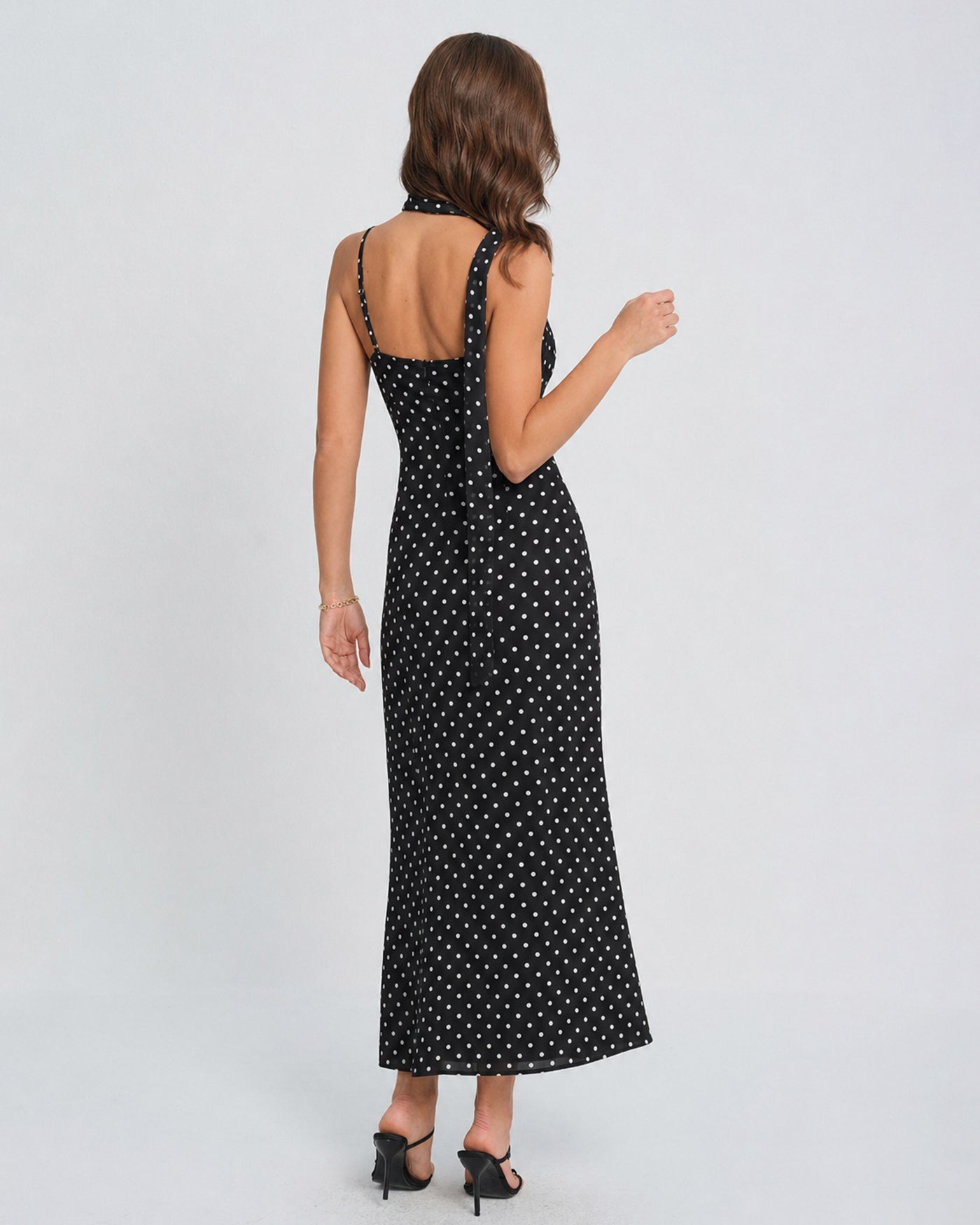 Black Polka Dot Cowl Neck Slip Maxi Dress