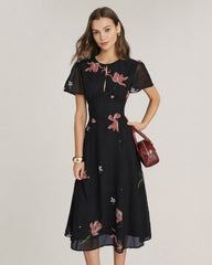 Black Cut Out Floral Midi Dress