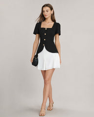 Black Square Neck Contrasting Mini Dress