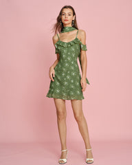 Green Floral Chiffon Slip Mini Dress
