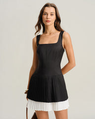 Black Contrasting A-Line Slip Mini Dress