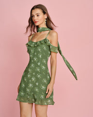 Green Floral Chiffon Slip Mini Dress